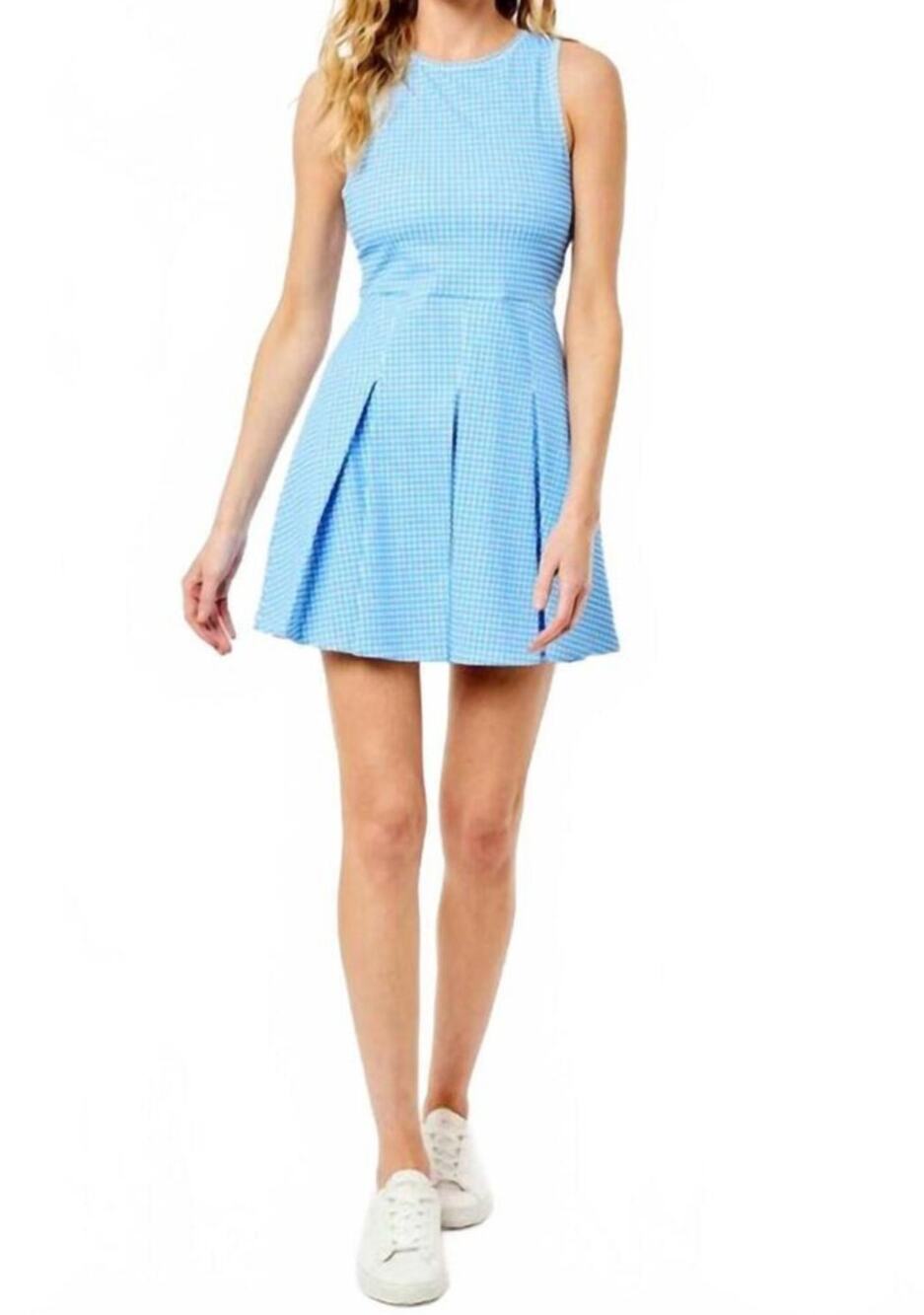 Addison Bay Racquet Dress Athleisure Tennis Pickleball Cerulean Blue Gingham XL